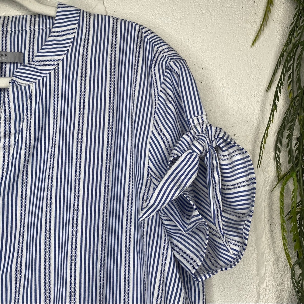 Marc New York Striped Short Sleeve Split V Pull Over Popover Blouse Size Large - Picture 2 of 8
